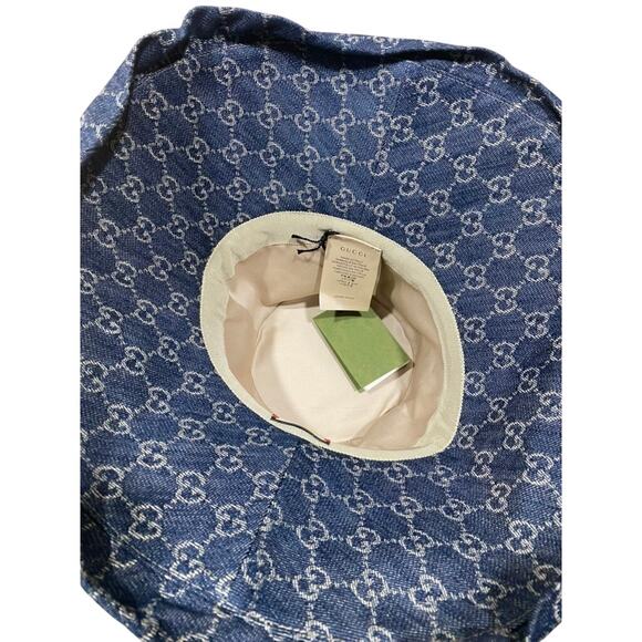 Gucci Eco Washed Denim Wide Brim Monogram GG Logo Hat Medium - Picture 7 of 13